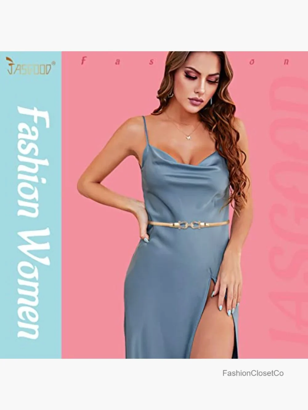 Skinny Metal Waist Belt - Elastic Stretch Dress Belt